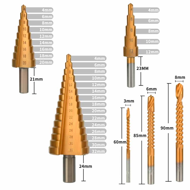 Conjunto Profissional De 6 Brocas Revestidas Em Titânio